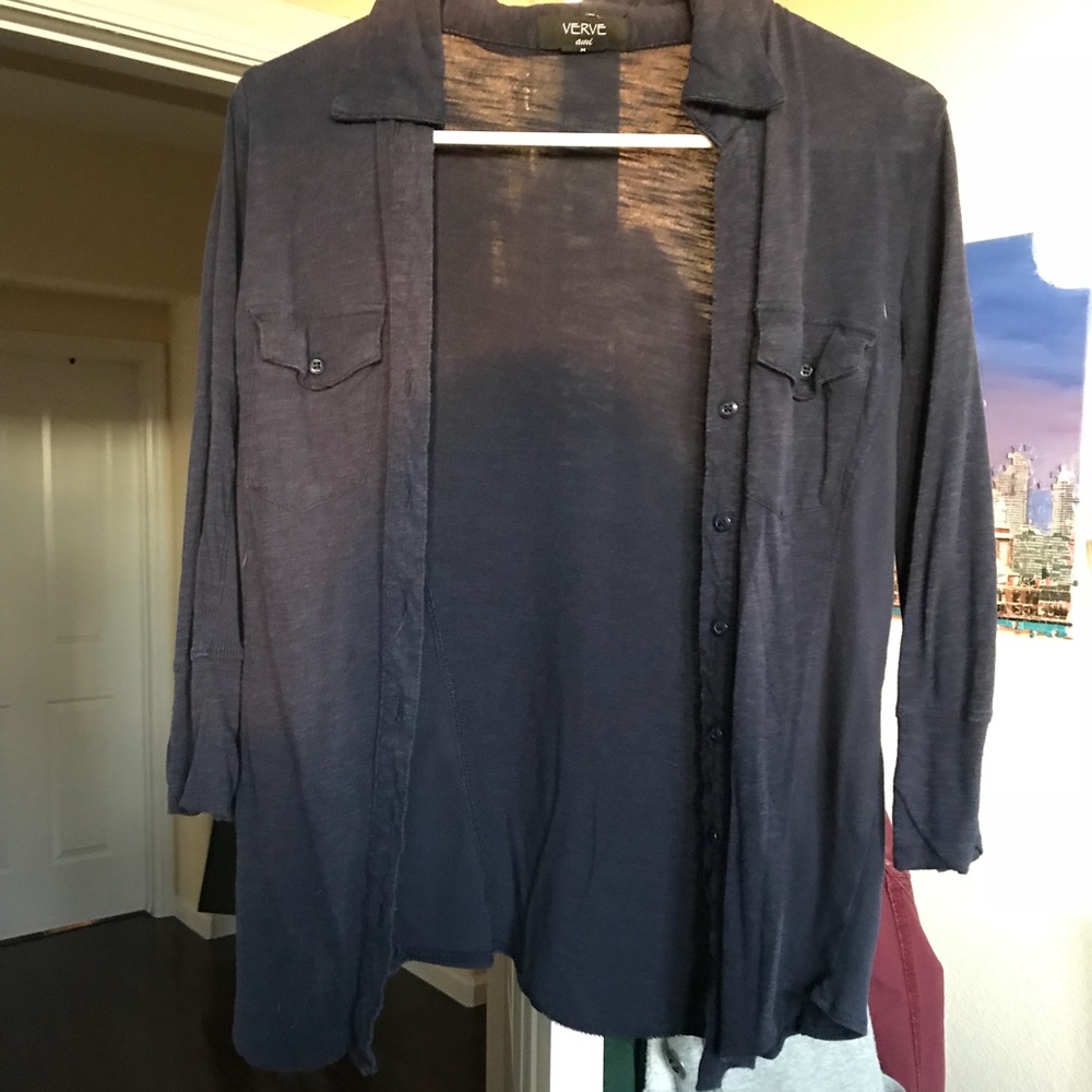 Button up blue long sleeve shirt